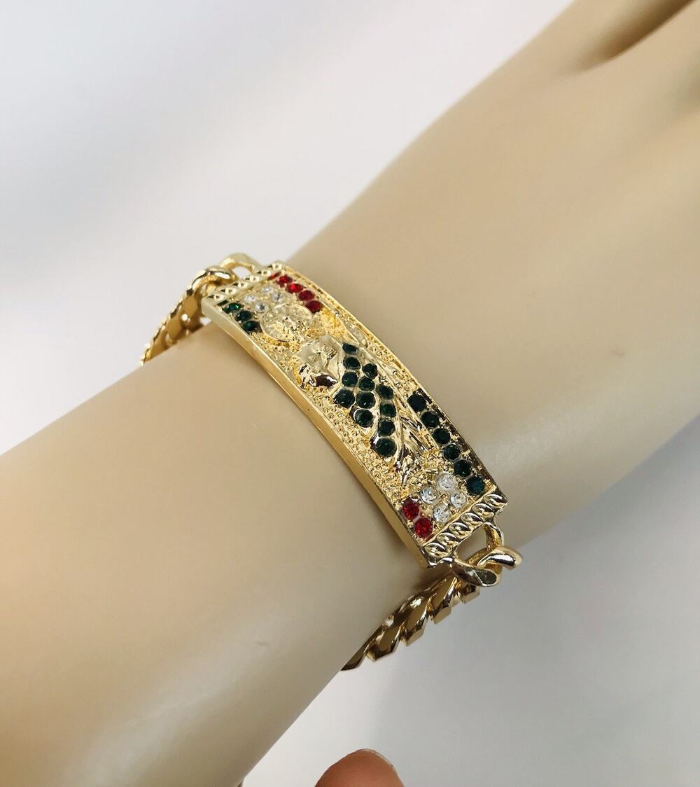 14K Gold Plated San Judas Bracelet Cuban Chain Bracelet Oro Laminado Men Women